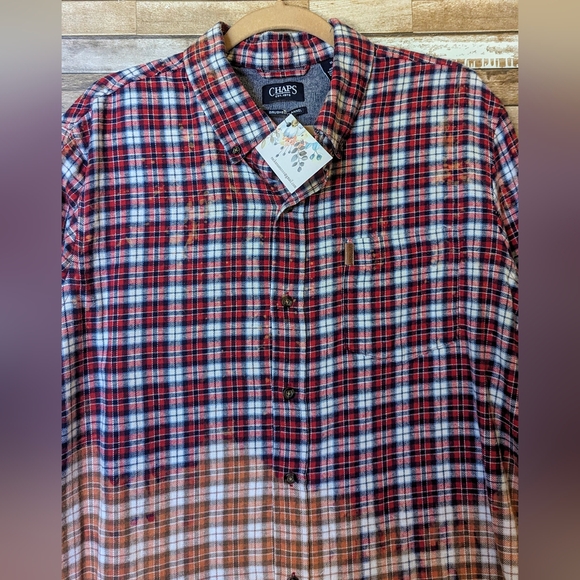 Hank Williams Jr Upcycled Handcrafted Dip Dye Bleach Flannel Shirt - Picture 15 of 16